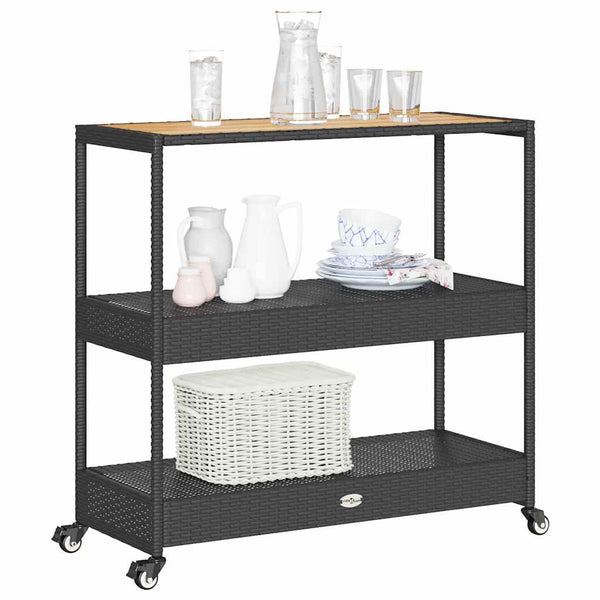 Barwagen Schwarz Poly Rattan Akazie