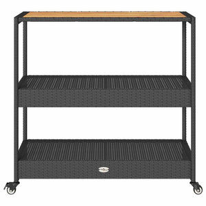Barwagen Schwarz Poly Rattan Akazie