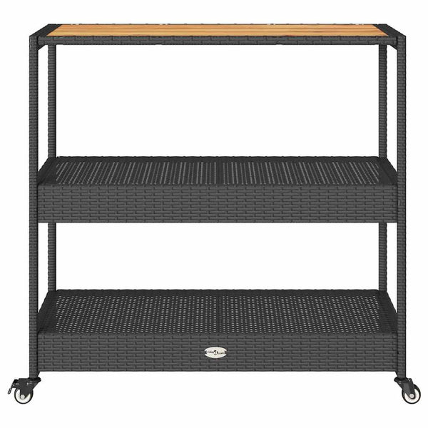 Barwagen Schwarz Poly Rattan Akazie
