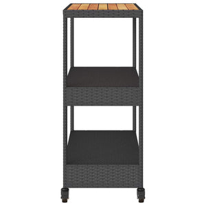 Barwagen Schwarz Poly Rattan Akazie