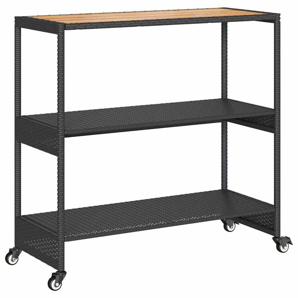 Barwagen Schwarz Poly Rattan Akazie