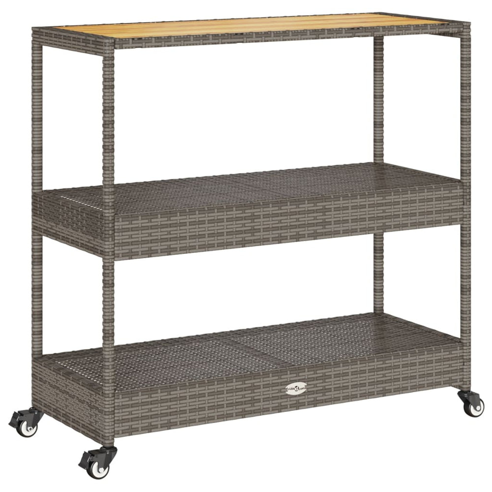 vidaXL Bar Cart 3 Tiers Grey Poly Rattan and Solid Acacia Wood