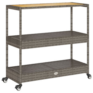 Barwagen Grau Poly Rattan Akazie