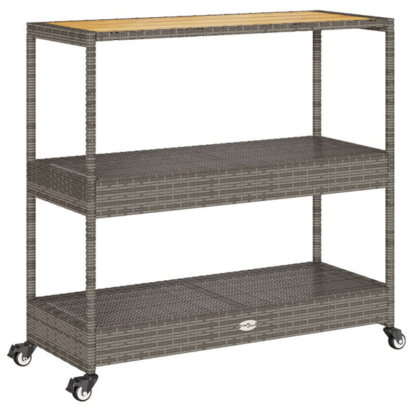 Barwagen Grau Poly Rattan Akazie