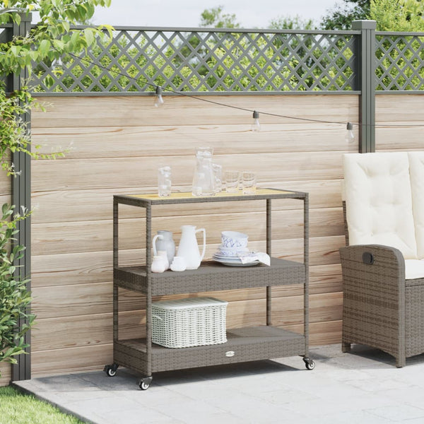 Barwagen Grau Poly Rattan Akazie