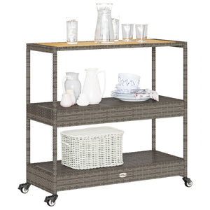 Barwagen Grau Poly Rattan Akazie
