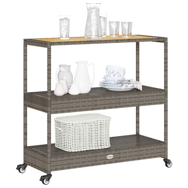 Barwagen Grau Poly Rattan Akazie