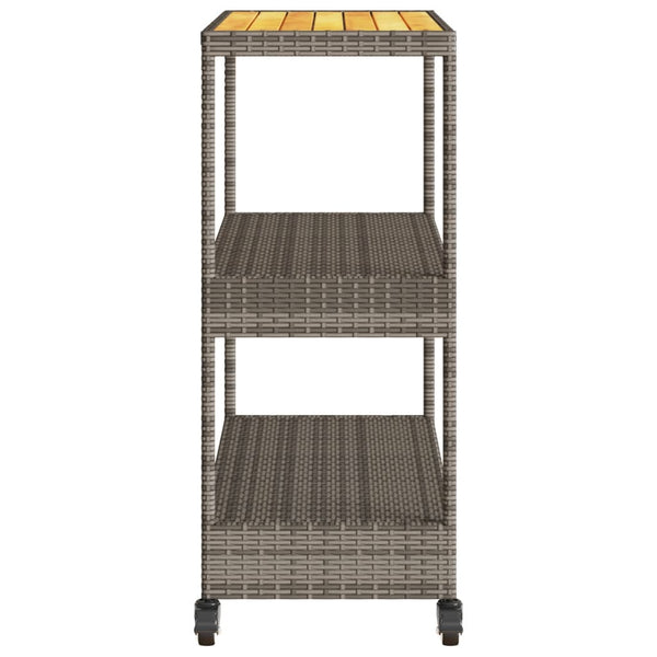 Barwagen Grau Poly Rattan Akazie