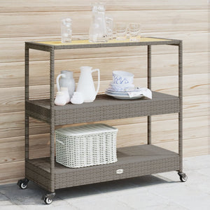Barwagen Grau Poly Rattan Akazie