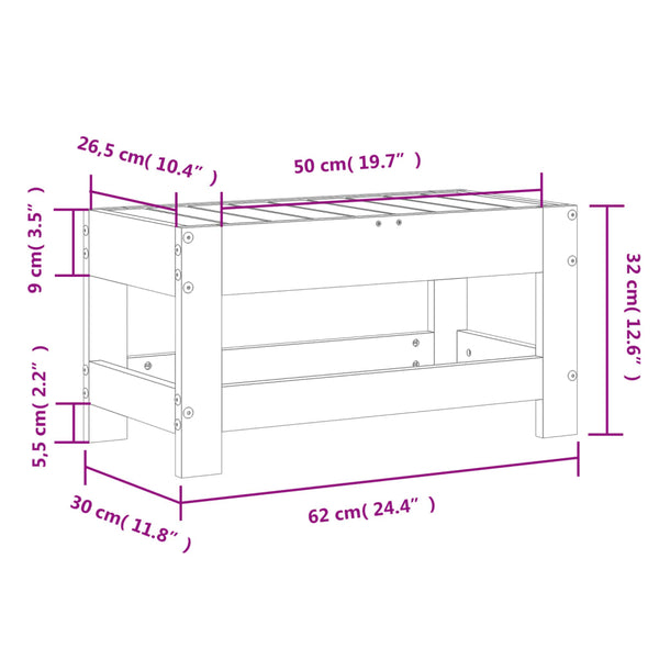 Gartenhocker Kiefernholz 62x30x32 cm