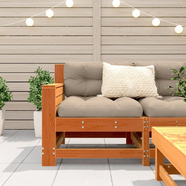 vidaXL Canapé de jardin avec accoudoirs et coussins marron ciré bois de pin massif