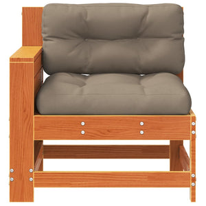 vidaXL Canapé de jardin avec accoudoirs et coussins marron ciré bois de pin massif