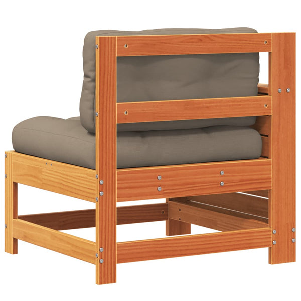 vidaXL Canapé de jardin avec accoudoirs et coussins marron ciré bois de pin massif