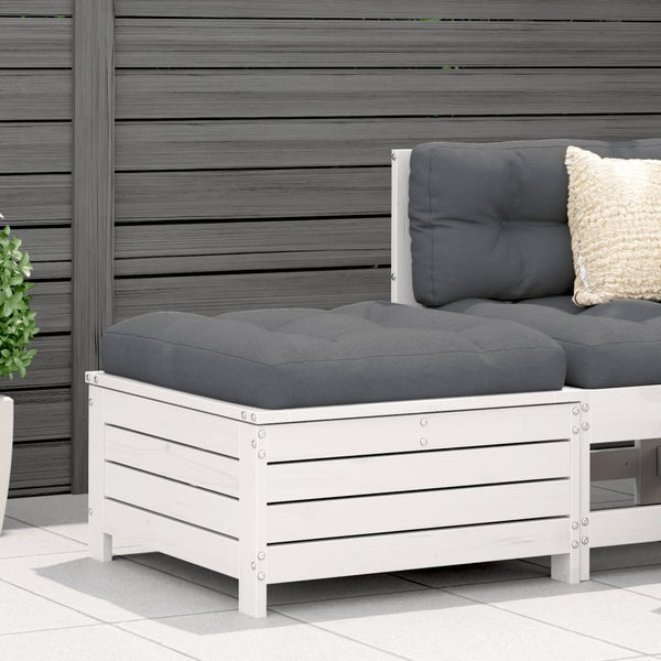 Gartenhocker mit Kissen Weiß Kiefer Massivholz