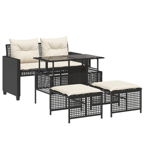 4-tlg. Garten Sofagarnitur Schwarz Poly Rattan