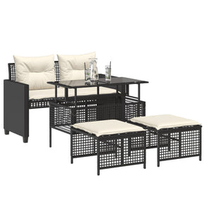 4-tlg. Garten Sofagarnitur Schwarz Poly Rattan