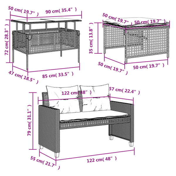 4-tlg. Garten Sofagarnitur Braun Poly Rattan