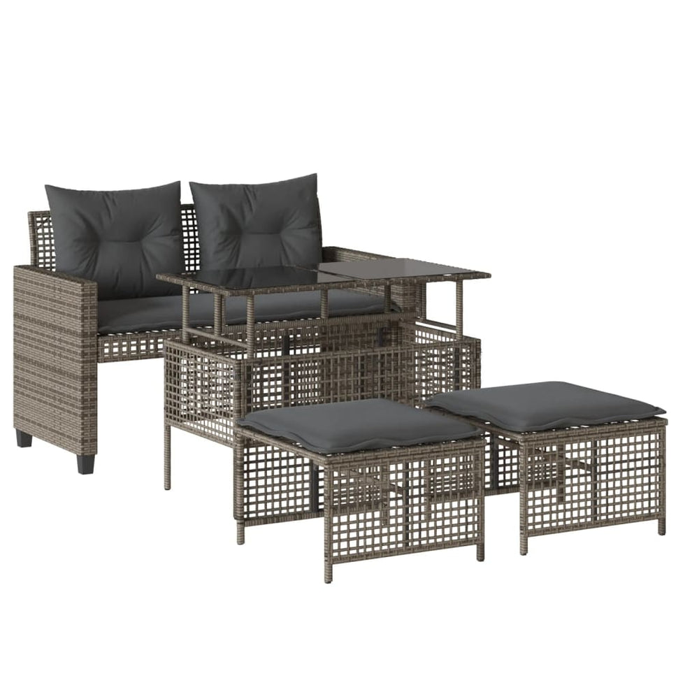 vidaXL 4-piece Garden Sofa Set with Cushions Grey Poly Rattan Glass