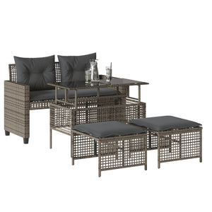 vidaXL Ensemble de canapés de jardin 4 pcs avec coussins Gris Résine tressée Verre