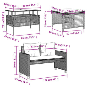 vidaXL Ensemble de canapés de jardin 4 pcs avec coussins Gris Résine tressée Verre