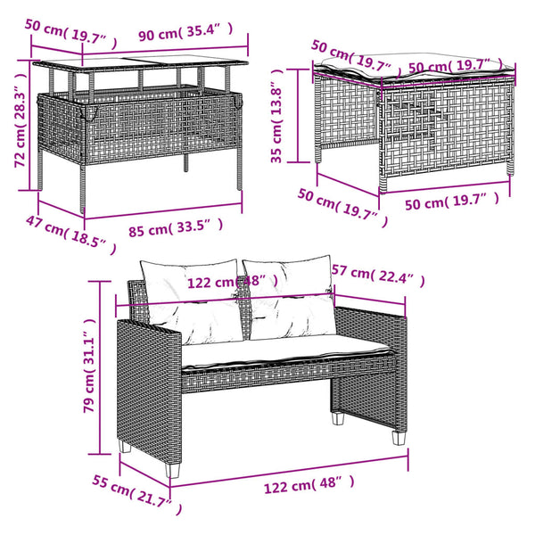 vidaXL Ensemble de canapés de jardin 4 pcs avec coussins Gris Résine tressée Verre