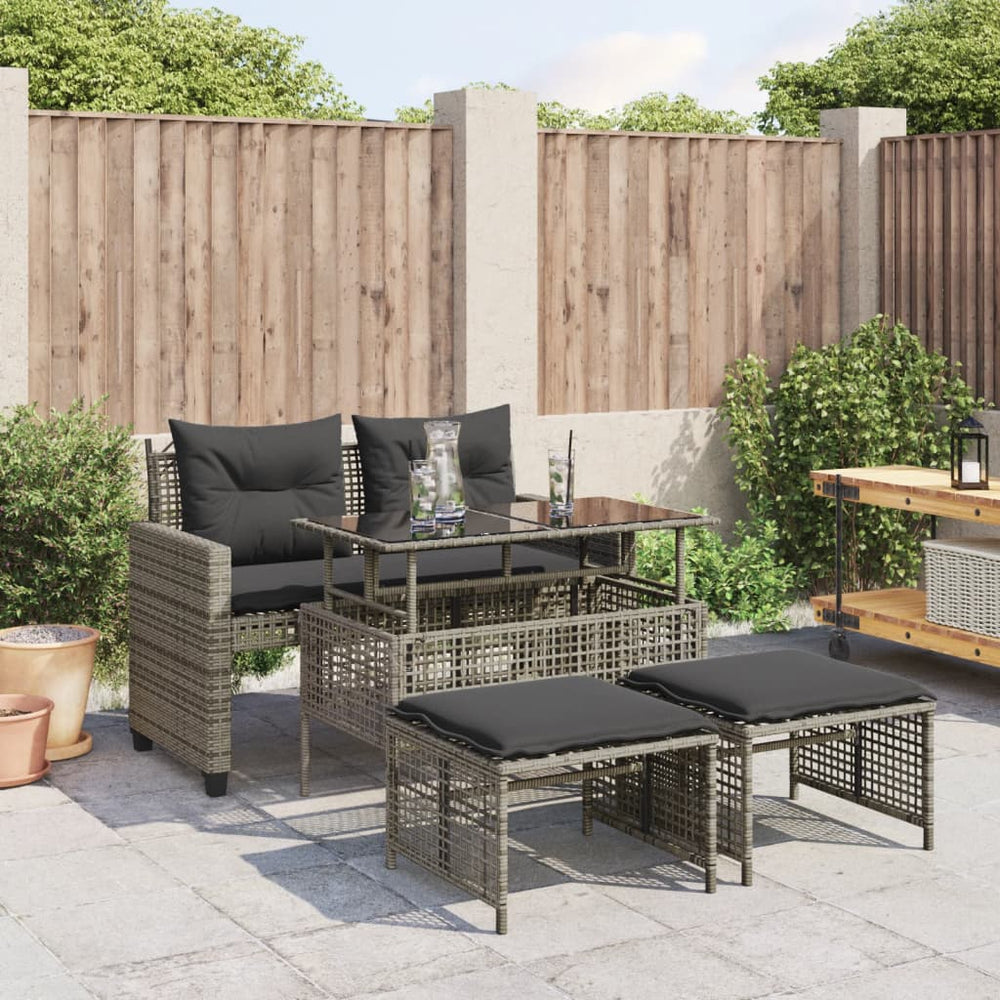 vidaXL 4-piece Garden Sofa Set with Cushions Grey Poly Rattan Glass