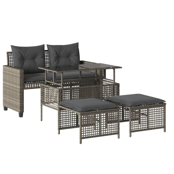 vidaXL Ensemble de canapé de jardin 4 pcs avec coussins Gris clair résine tressée verre