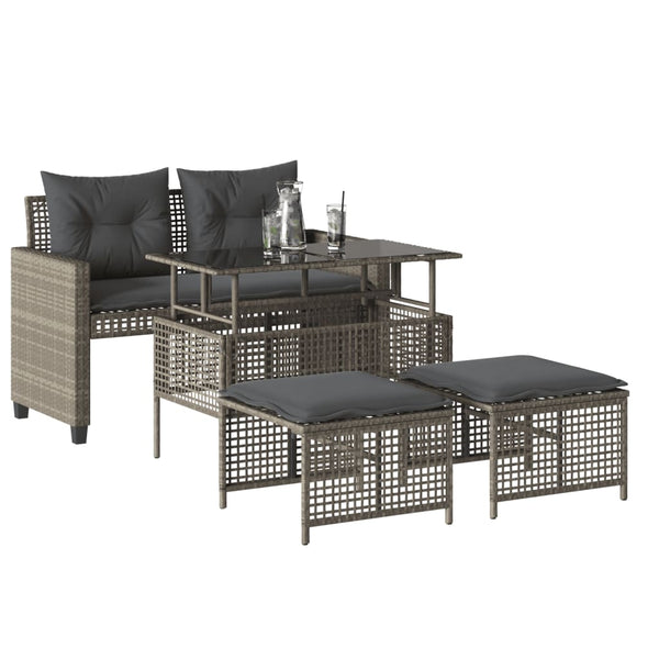 vidaXL Ensemble de canapé de jardin 4 pcs avec coussins Gris clair résine tressée verre