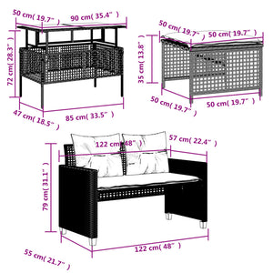 vidaXL Ensemble de canapé de jardin 4 pcs avec coussins Gris clair résine tressée verre