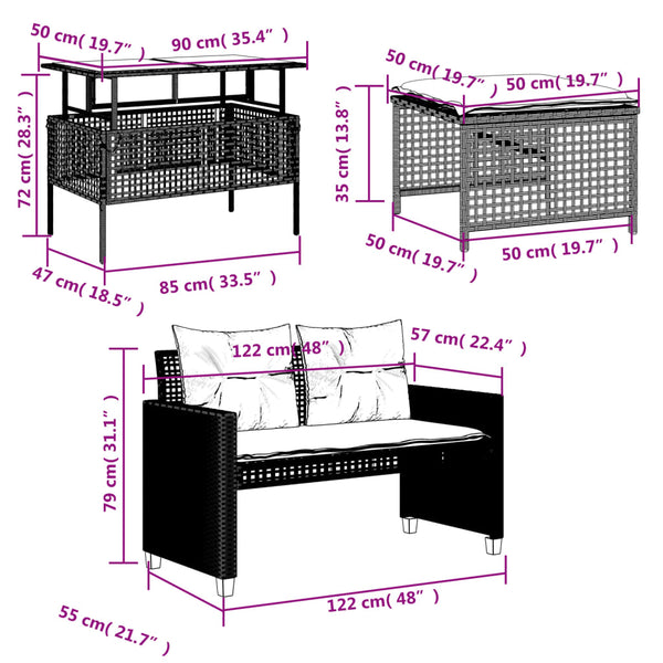 vidaXL Ensemble de canapé de jardin 4 pcs avec coussins Gris clair résine tressée verre