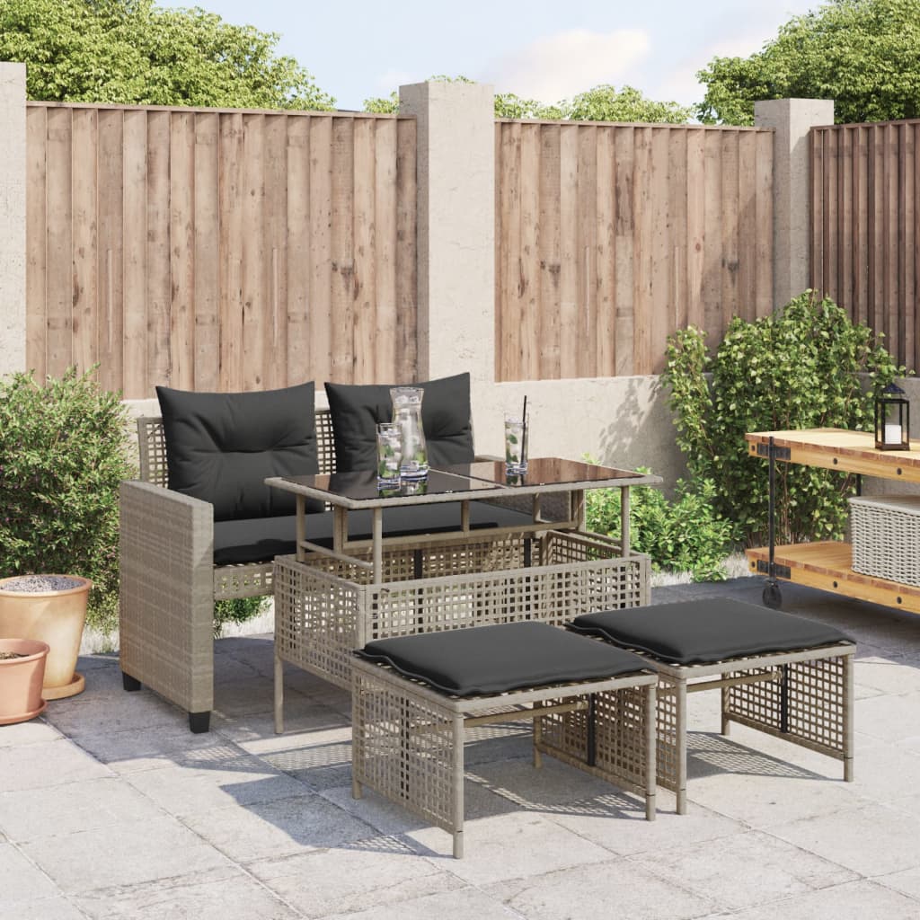 vidaXL Ensemble de canapé de jardin 4 pcs avec coussins Gris clair résine tressée verre