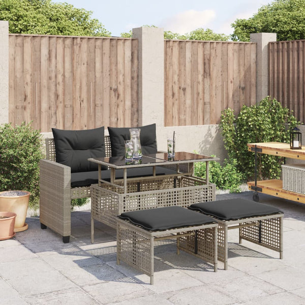 vidaXL Ensemble de canapé de jardin 4 pcs avec coussins Gris clair résine tressée verre