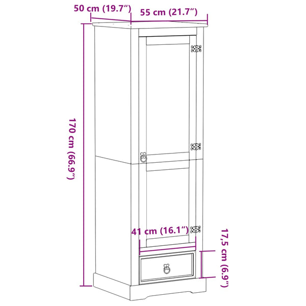 Massivholz Kleiderschrank Kiefer 55x50x170 cm
