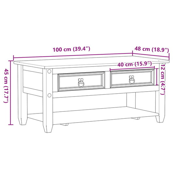 Couchtisch Kiefer Massivholz 100x48 cm