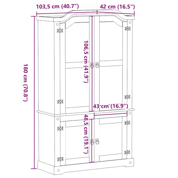 Massive Kiefer Vitrine, 103,5 cm breit