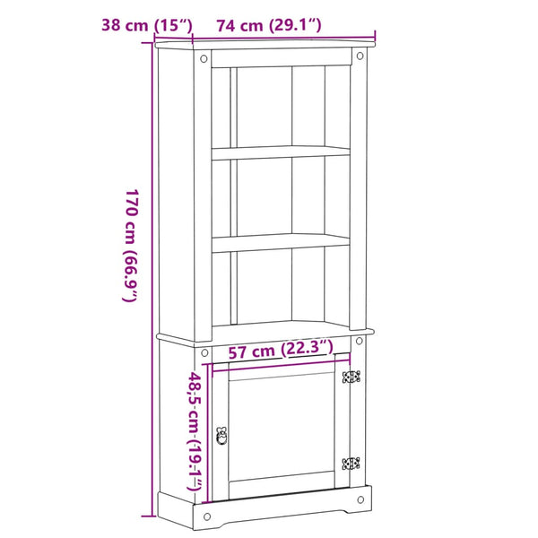 Highboard Corona Kiefer Massivholz 74x38x170 cm