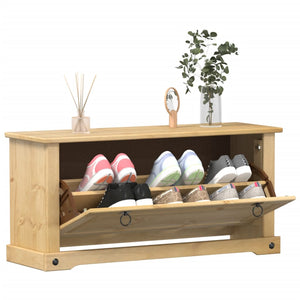 Massivholz Schuhschrank Kiefer, 99 cm
