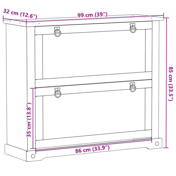 Massivholz Schuhschrank Kiefer 99 cm