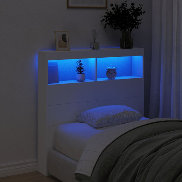 LED Kopfteil mit Ablagen, Weiß, 100 cm