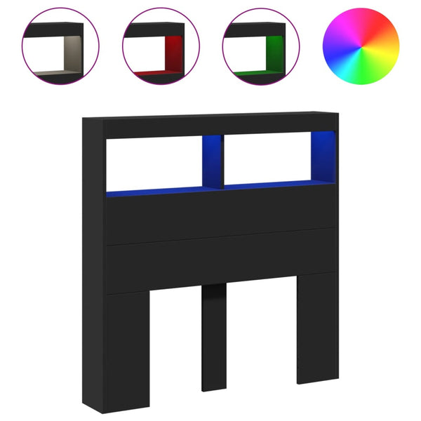 LED Kopfteil mit Ablagen Schwarz 100cm
