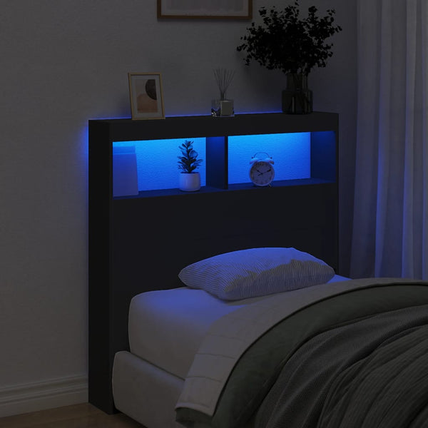 LED Kopfteil mit Ablagen Schwarz 100cm