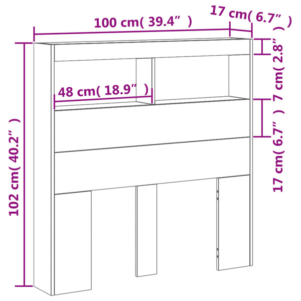 LED Kopfteil mit Ablagen Betongrau 100cm