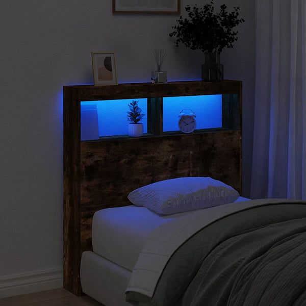 LED Kopfteil mit Ablagen Räuchereiche 100 cm