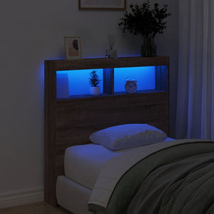 LED Kopfteil mit Ablagen, Braun Eiche, 100 cm