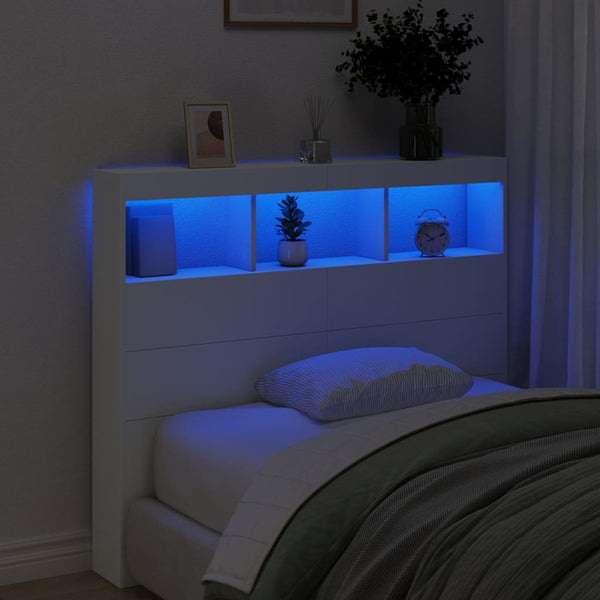 LED Kopfteil mit Ablagen, Weiß, 120 cm