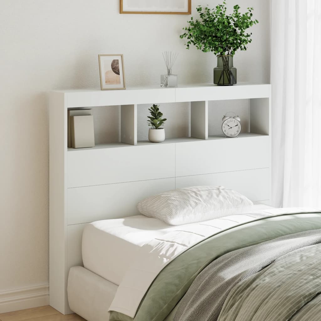 LED Kopfteil mit Ablagen, Weiß, 120 cm