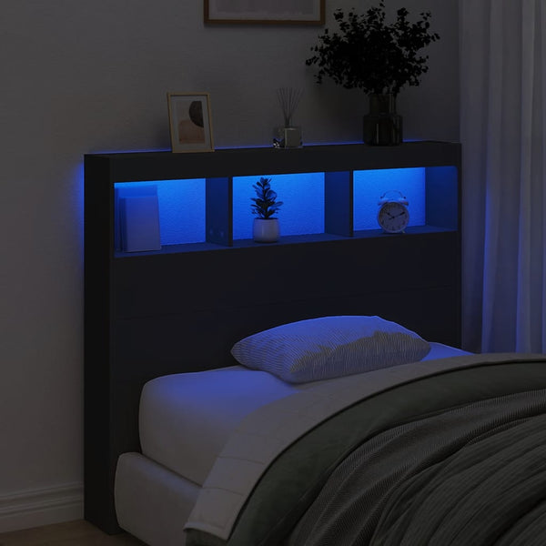 LED Kopfteil mit Ablagen, 120 cm, Schwarz