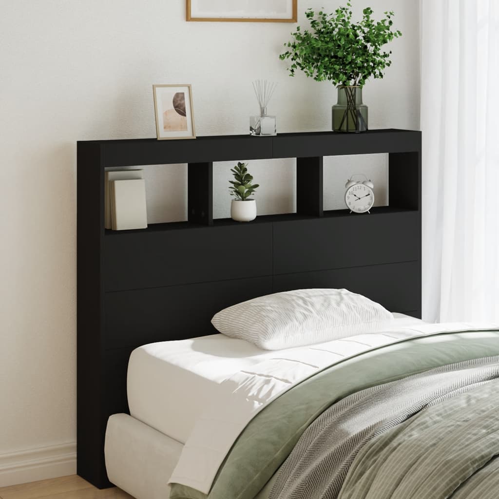 LED Kopfteil mit Ablagen, 120 cm, Schwarz