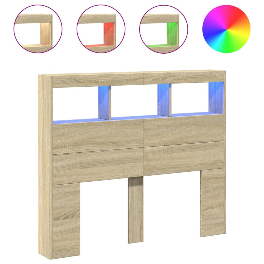 LED Kopfteil Sonoma-Eiche 120 cm mit Ablagen