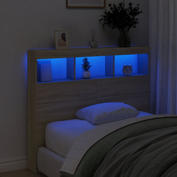 LED Kopfteil Sonoma-Eiche 120 cm mit Ablagen
